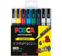 uni-ball Posca 186825 Marker Set, 8-Piece Case Acrylic Pens PC-3M, 0.9-1.3 mm, 6