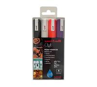 uni-ball PWE-5M Lot de 4 marqueurs à craie liquide effaçables pour tableaux, tableaux noirs, tableaux blancs, verre, miroirs, plastique, fenêtres, métal, tons Halloween, pointe ogive, 5 mm