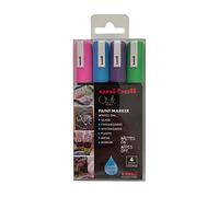 Uni-Ball PWE-5M Lot de 4 marqueurs à craie liquide multi-usage effaçables pour tableaux, tableaux noirs, tableaux blancs, verre, miroirs, plastique, fenêtres, métal, sans danger pour les enfants