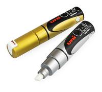 Uni-Ball PWE-8K Marqueur À Craie Pointe Biseau 8,0mm Or Et Argent Pack De 2