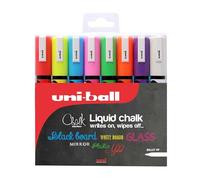 Uni-Ball Réf 5046670 Marqueur craie Pointe ogive large Trait de 1,8 à 2,5 mm Assortiment de couleurs Pochette de 8 (Import Royaume Uni), coleurs assorties