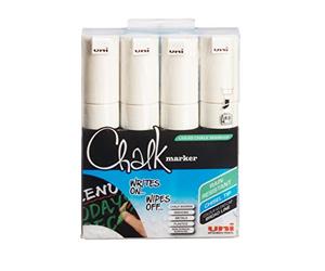 Uni-Ball Réf 5046823 Marqueur craie Pointe ogive large Trait de 8 mm Blanc Pochette de 4 (Import Royaume Uni)