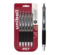 Uni-Ball Signo Click Lot de 5 stylos à encre gel rétractables Noir 207 pointes fines 0,5 mm - Anti-fraude pour le bureau, les soins infirmiers, les affaires, l'école et la Bible