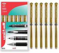 Uni Ball Signo Fountain Pen Broad Nib Gel Ink Rollerball Pen Metal Nib 1.0mm Metallic Gold 0.65mm Line Width With Rubber Grip Um-153 (Pack Of 6)