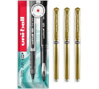 uni-ball Signo Pen - UM-153 - Lot de 3 stylos à bille à encre gel métallique large - Pointe en métal de 1 mm - Grip en caoutchouc - Dans un coffret cadeau (lot de 3, doré)