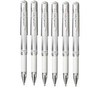 Uni-Ball UM-153 Signo Lot de 6 stylos roller à encre gel métallique Pointe 1 mm Largeur de trait 0,65 mm Avec poignée en caoutchouc Blanc