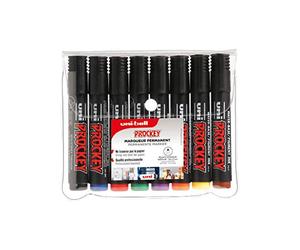 Uni Ball - Uni Mitsubishi Pencil - Marqueur Permanent Inodore Uni Prockey PM122 - Multisupport, multifonction - Base Eau, Sans Odeur - Pointe Conique Moyenne 1,2-1,8 mm - Lot de 8 Couleurs