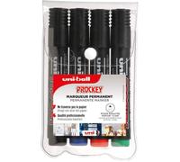 Uni Ball - Uni Mitsubishi Pencil - Marqueur Permanent Inodore Uni Prockey Pm126 - Multisupport, Multifonction - Base Eau, Sans Odeur - Pointe Biseautée Large 5,7 Mm - Lot De 4 Couleurs