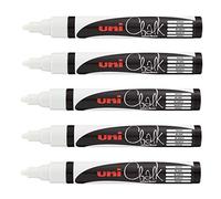 Uni Ball - Uni Mitsubishi Pencil - Marqueurs Craie Chalk Marker PWE-5M - Multi-Usage - Résistant à la Pluie - Idéal Vitre Miroir Tableau Ardoise - Pointe Conique Medium - Lot de 5 - Blanc