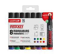uni-ball UNIBALL PROCKEY PM126, 8 Marqueurs permanents 5,7mm - Assortis | Uni Mitsubishi Pencil - Super Ink pigmentée, permanent inodore, couvrance totale, Ne traverse pas le papier, Multisupport