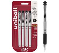 uni-ball Uniball Signo 207 Impact Lot de 4 stylos à encre gel Noir 1 mm pour une écriture fluide Fournitures de bureau