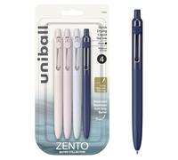 uni-ball Stylos à bille Zento – encre gel, lot de 4, noirs, pointe moyenne lisse
