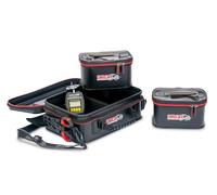 Uni CAT Tackle Carrier S, noir, matériau imperméable, 38 x 25 x 12 cm, 2 boîtes intérieures avec couvercle rigide, sangle de transport rembourrée, pour pêche au poisson-chat, conteneur de pêche