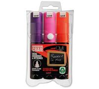 Uni Chalk Marker PWE8K/3 ASSF24 Pochette de 3 Marqueurs Craie Pointe Large Assortis