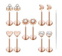 Uni-J Lot de 10 piercings pour tragus, conque, cartilage, hélix, labret, monroe, lèvre, daith, 20 g/18 g/16 g, 16G (1.2mm) and 8mm, Acier inoxydable, Zircone cubique