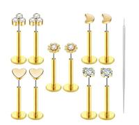 Uni-J Lot de 10 piercings pour tragus, conque, cartilage, hélix, labret, monroe, lèvre, daith, 20 g/18 g/16 g, 16G (1.2mm) and 8mm, Acier inoxydable, Zircone cubique