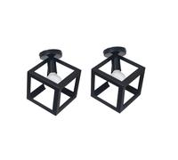 UNI Lampe de Plafond en Métal Noir 2 pack Plafonnier Cage Forme Cube Carré Luminaire pour Balcon Couloir Entrée