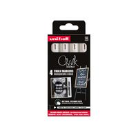 Uni Marqueur craie Chalk Marker PWE-5M Pointe ogive 1,8-2,5 mm - Pochette 4 craies blanches