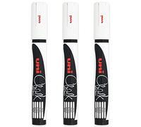 Uni Marqueurs blancs craie liquide Pointe ogive (1,8-2,5 mm) pour tableau blanc tableau noir menu fenêtres en verre lingette humide non permanent (Lot de 3) PWE-5 M