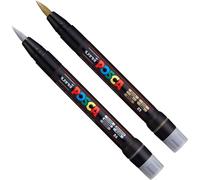Uni Pcf-350 Marqueur Peinture À Pointe Pinceau ¿ Stylo Pour Tissu, Verre, Métal ¿ Doré Et Argenté (1 De Chaque)[Z3003]