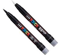 Uni Pcf-350 Marqueur Peinture À Pointe Pinceau ¿ Stylo Pour Tissu, Verre, Métal ¿ Ensemble Noir Et Blanc (1 De Chaque)