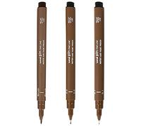 Uni Pin Fineliner Lot de 3 stylos à dessin - 0,1 mm, 0,5 mm et pointes pinceau - Encre sépia