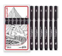Uni Pin Fineliner Lot de 6 stylos à dessin à encre noire Pointe fine 0,05 mm Boîte cadeau