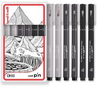 Uni Pin Fineliner Lot De 6 Stylos À Dessin ¿ Gris Clair, Gris Foncé Et Encre Noire ¿ Pointes De 0,1 Mm Et 0,5 Mm ¿ Dans Un Coffret Cadeau