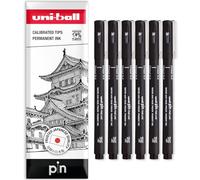 Uni Pin Fineliner Lot de 6 stylos à dessin Pointe biseautée Encre noire Pointe 3 mm Boîte cadeau