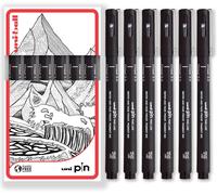Uni Pin Fineliner Lot De 6 Stylos À Dessin Pointe Biseautée Encre Noire Pointe 3 Mm Boîte Cadeau