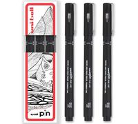 Uni Pin Fineliner Marqueur Lot de 3 stylos à dessin Encre noire Pointe 0,2 mm
