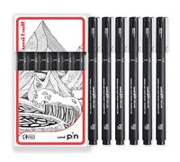 Uni Pin Lot de 6 stylos à dessin à pointe fine - Encre noire - Pointe de 1 mm