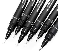 Uni Pin - Lot de 6 stylos à dessin - Encre noire - Pointe fine de 0,03 à 0,8 mm