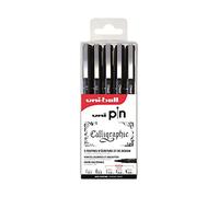 Uni Pin - UNI-BALL - Uni Mitsubishi Pencil - 5 Feutres d’Écriture Spécial Calligraphie - Pointes Calibrées et Biseautées Fines à Moyennes - Pour Calligraphier, Dessiner, Tracer, Encrer
