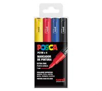 UNI Posca Lot de 4 marqueurs PC1M à pointe conique extra fine de couleurs de base