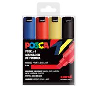 UNI Posca Lot de 4 marqueurs PC8K à pointe biseautée Couleurs de base