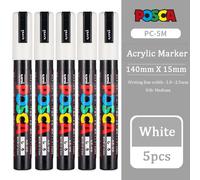 Uni Posca Marqueur Stylo Ensemble,Paquet Pc-1m 3m 5m Document À Base D'eau En Continu Acrylique Peinture Stylo Graffiti Art Fournitures Rotuladores - Type Pc-5m 5pcs White