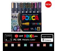 Uni Posca Marqueur Stylo Ensemble,Paquet Pc-1m 3m 5m Document À Base D'eau En Continu Acrylique Peinture Stylo Graffiti Art Fournitures Rotuladores - Type Pc-5m 8colors(Metal)