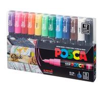 uni-posca PC-1M12C - Lot de 12 marqueurs peinture - Pointe extra fine Lot de 12 violet, rose, rouge, orange, jaune, vert clair, vert, bleu clair, bleu, marron, blanc, noir