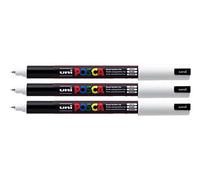 - Uni Posca PC - 1MR blanc marqueurs peinture à pointe Ultra-Fine 0,7 mm Calibre plume Pointe écrit sur toutes les surfaces en verre Pierre en Métal Bois Plastique (Lot de 3)