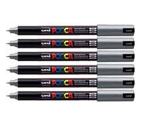 Uni Posca PC-1MR Lot de 6 marqueurs à peinture Argenté Pointe ultra fine 0,7 mm Pour écrire sur n'importe quelle surface verre, métal, plastique, tissu, pierre, bois