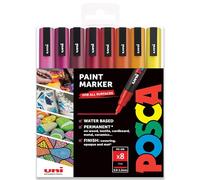 Uni Posca - Lot de 8 marqueurs d’art avec boîte cadeau, couleurs tons chauds - PC-3M