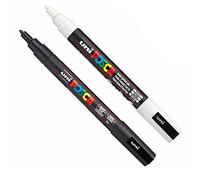 Uni POSCA PC-3M Lot de 2 Marqueurs Peinture 0,9-1,3 mm Noir et Blanc Multicolore