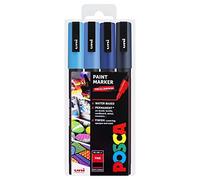 Uni Posca PC-3M Lot de 4 marqueurs à peinture dans pochette en plastique Tons bleus