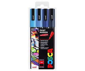Uni Posca PC-3M Lot de 4 marqueurs à peinture dans pochette en plastique Tons bleus
