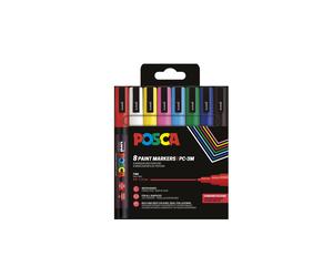 Uni Posca PC-3M8 Marqueur peinture Pointe fine conique 1,5 mm - Pochette de 8 coloris Assortis