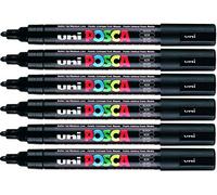 Uni Posca PC-5 M couleur Noir Marqueur peinture Pointe ogive moyenne 2,5 mm plume à écrire sur n'importe quelle surface en verre en plastique en bois en métal Tissu (Lot de 6)