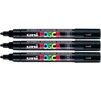 Uni Posca PC-5M Black Colour Paint Marker Pens 2.5mm Medium Bullet Tip Nib Writes On Any Surface Glass Metal Wood Plastic Fabric by uni-ball (pack of 3 )