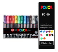 Uni Posca Peinture Marqueurs Ensemble Pc-1m Pc-3m Pc-5m 7/8/15 Pop Affiche Couleur À Base D'eau Pigment Encre Avec Vinyle Stylo Cas - Type Pc-1m 12 Colors Set