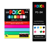 Uni Posca Peinture Marqueurs Ensemble Pc-1m Pc-3m Pc-5m 7/8/15 Pop Affiche Couleur À Base D'eau Pigment Encre Avec Vinyle Stylo Cas - Type Pc-3m 8 Colors Set